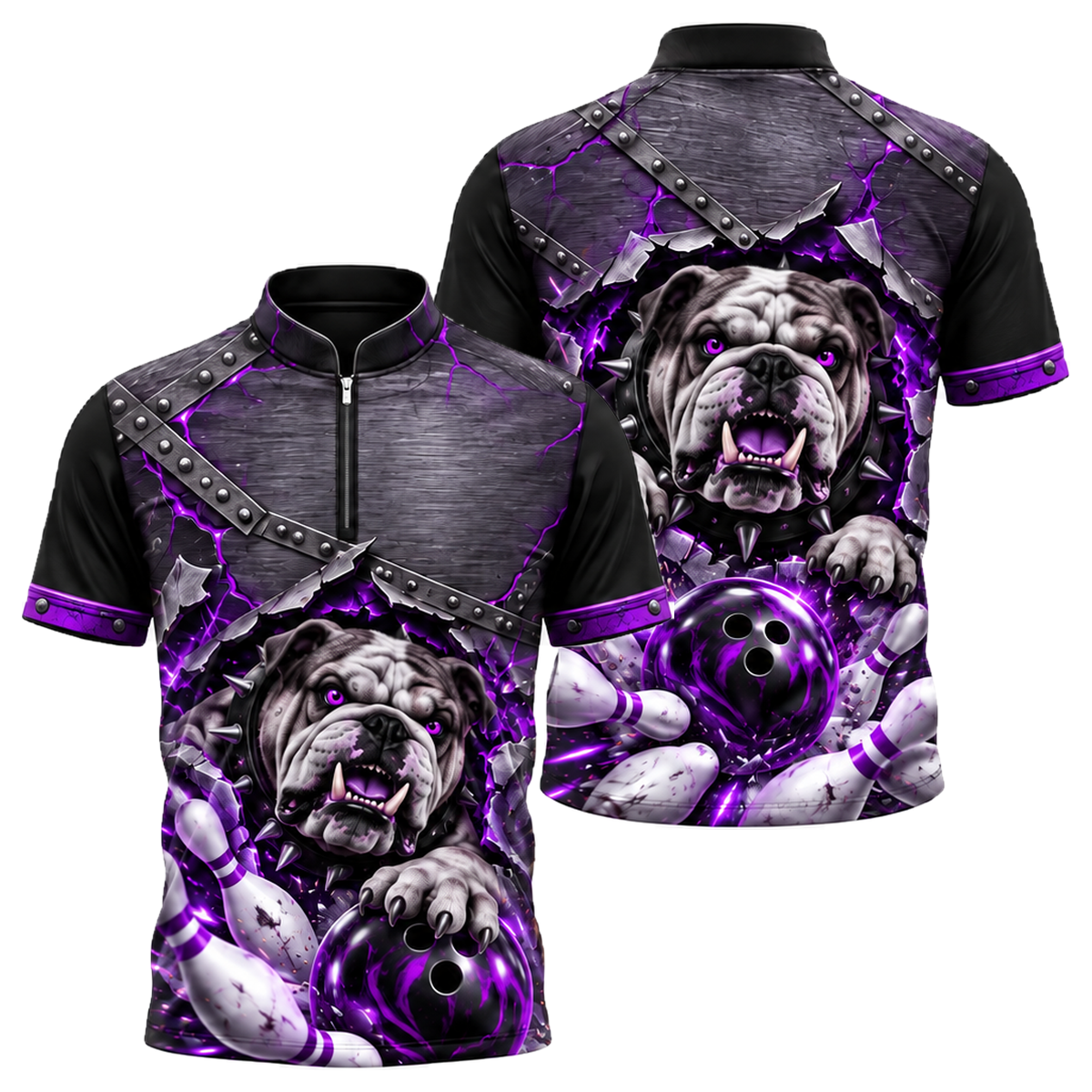 Iron Bulldog Breakout Bowling Jersey in Purple & Black
