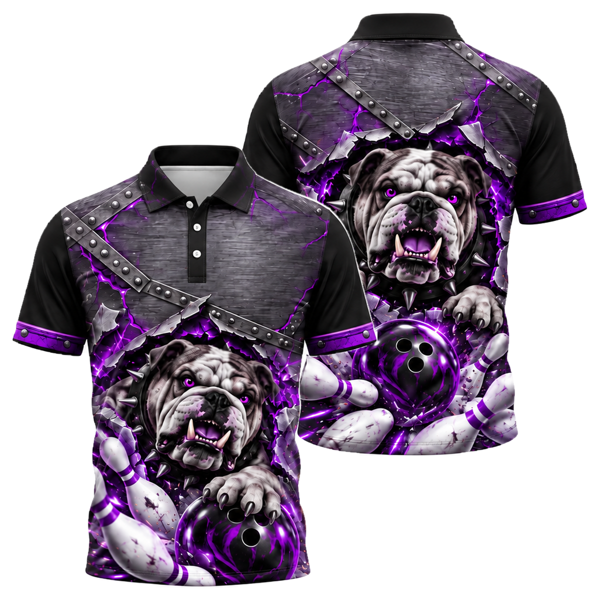 Iron Bulldog Breakout Unisex Polo in Purple & Black