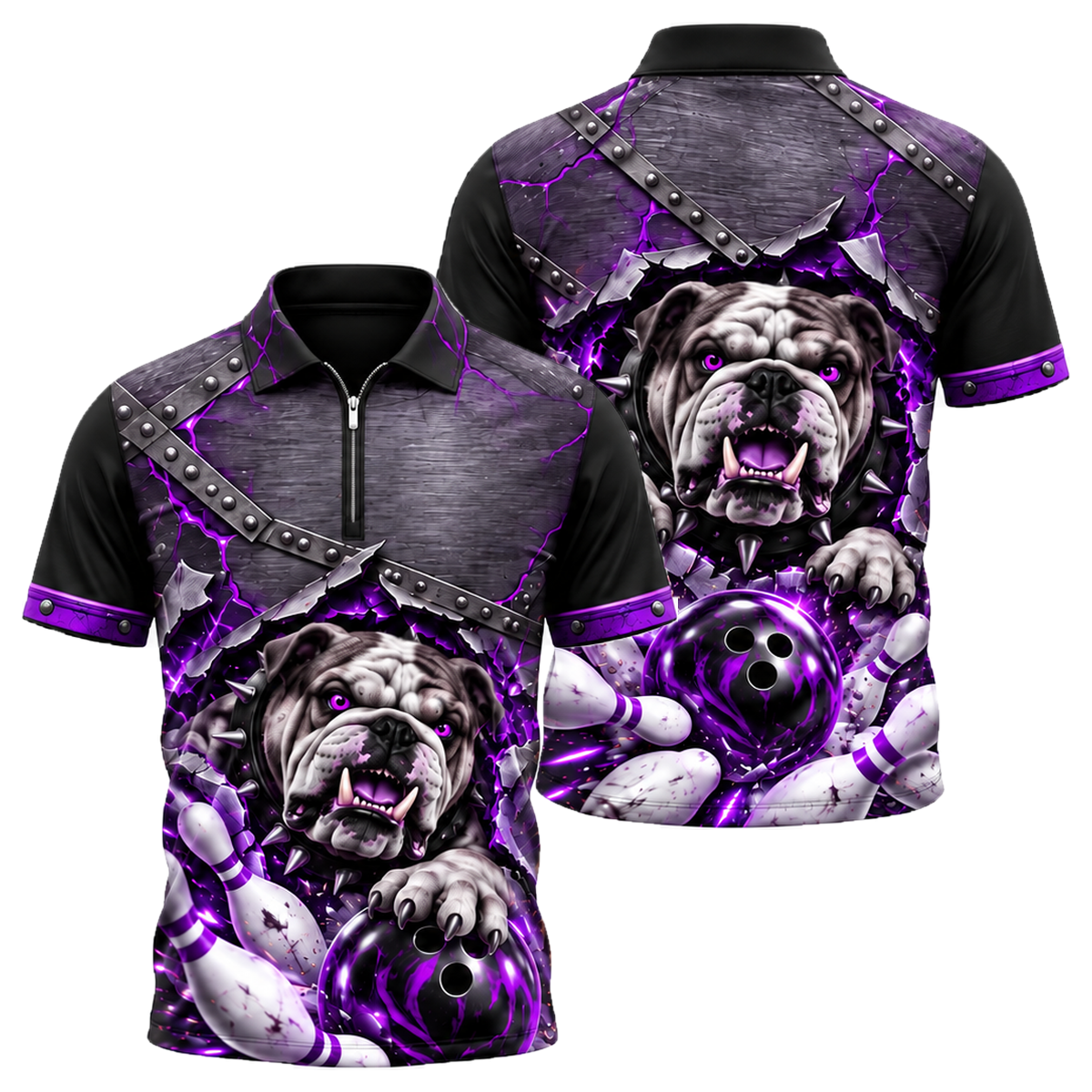 Iron Bulldog Breakout Quarter-Zip Polo in Purple & Black
