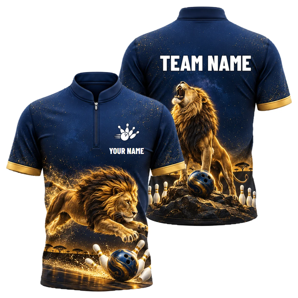Midnight Lion Pounce custom bowling shirt personalized with name and team name