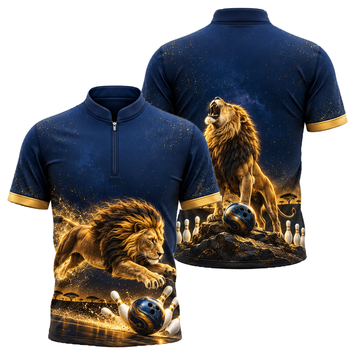 Midnight Lion Pounce Bowling Jersey in Navy & Gold