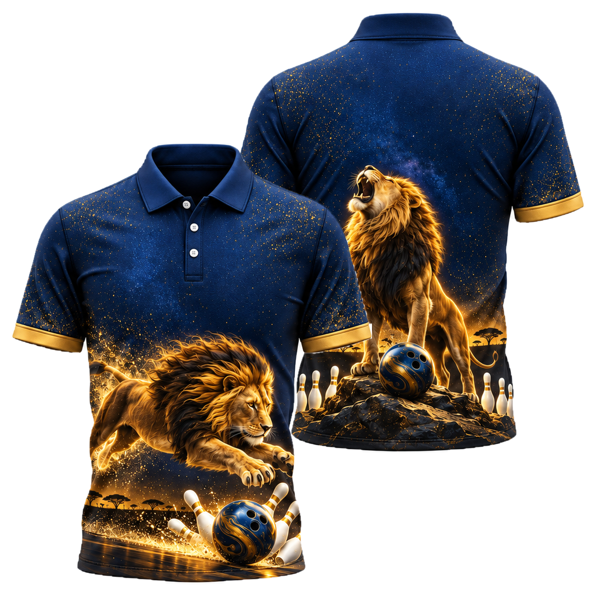 Midnight Lion Pounce Unisex Polo in Navy & Gold