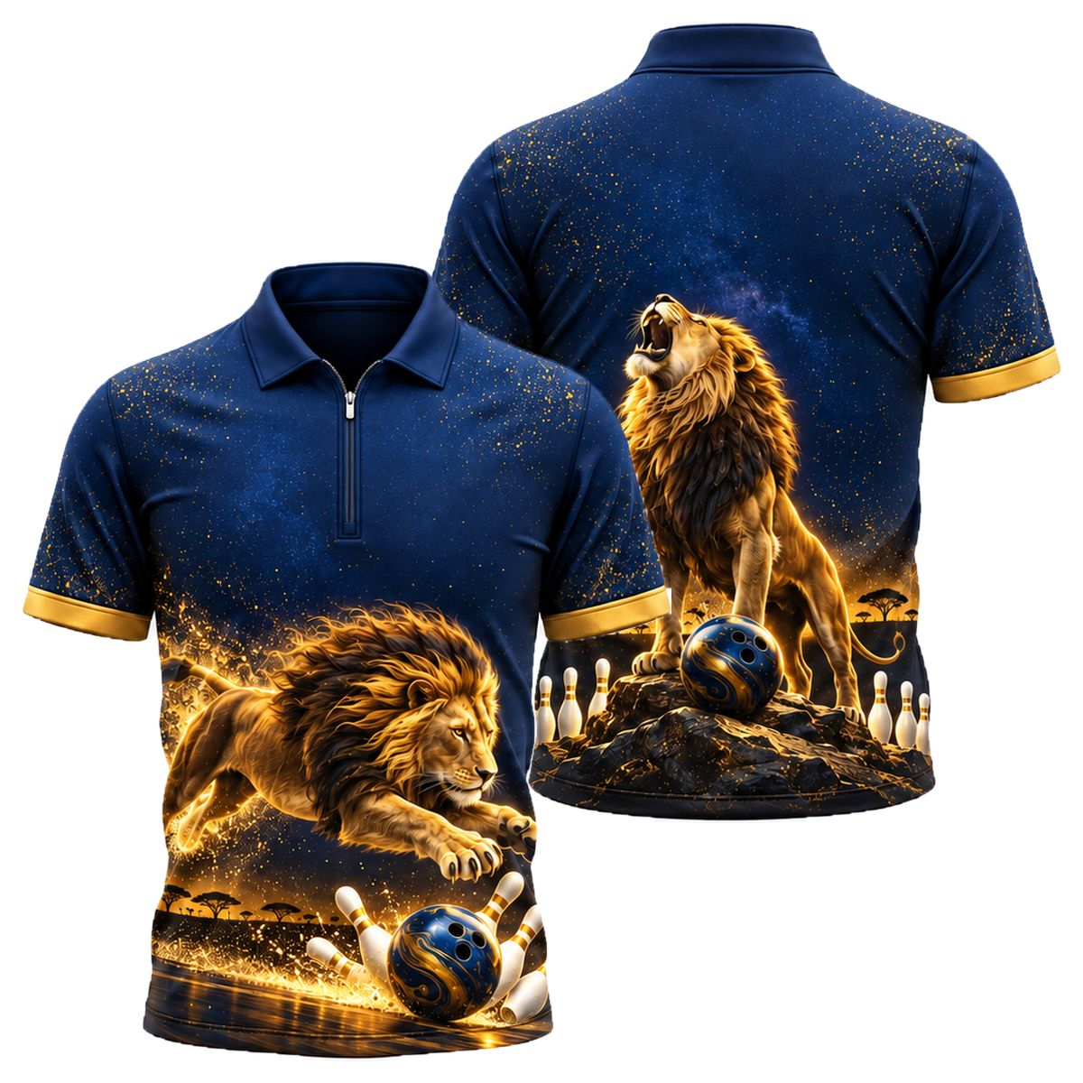 Midnight Lion Pounce Quarter-Zip Polo in Navy & Gold