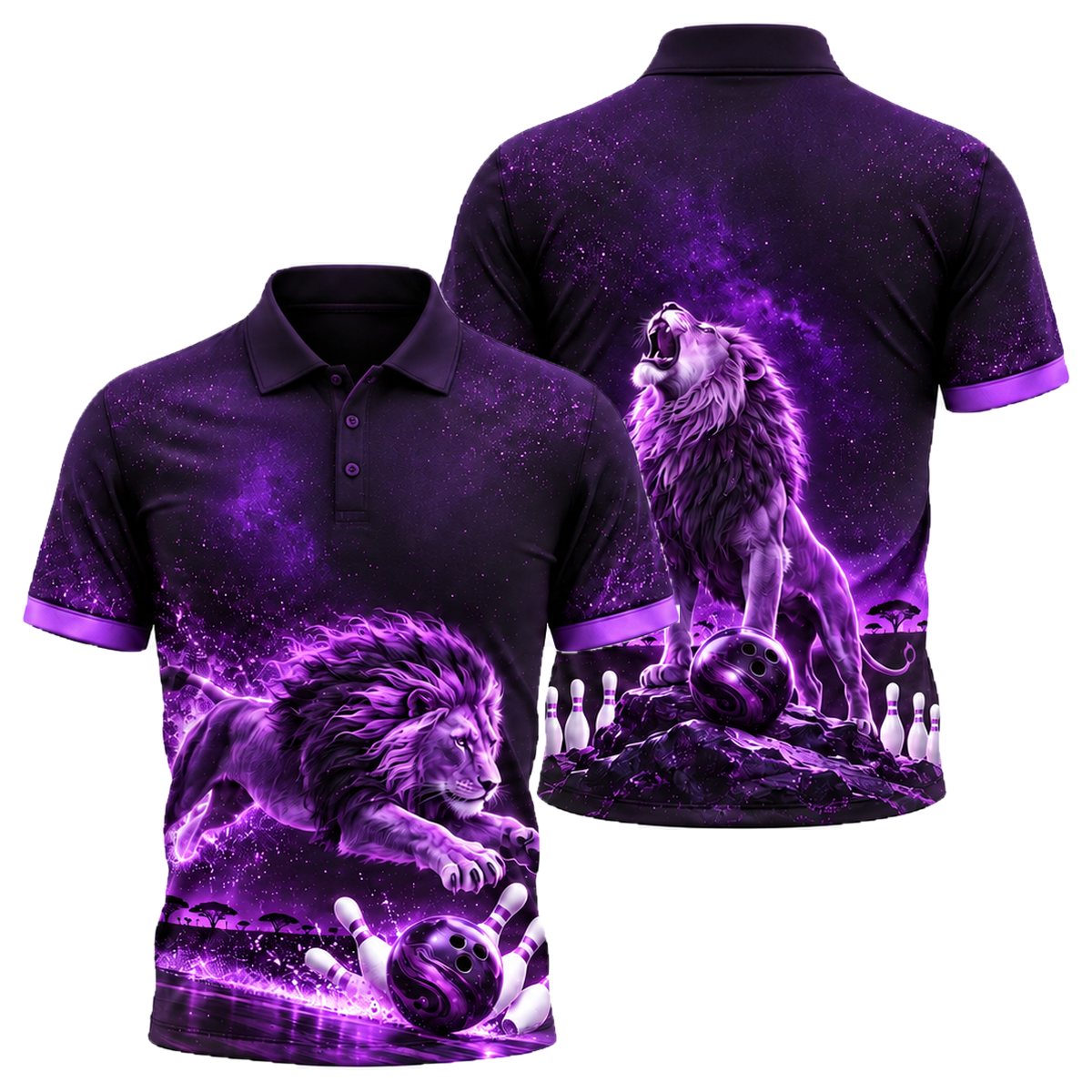 Midnight Lion Pounce Unisex Polo in Purple & Black