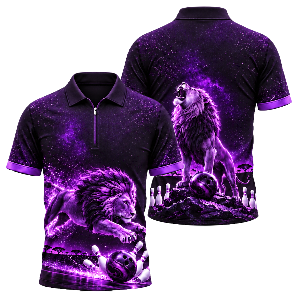 Midnight Lion Pounce Quarter-Zip Polo in Purple & Black