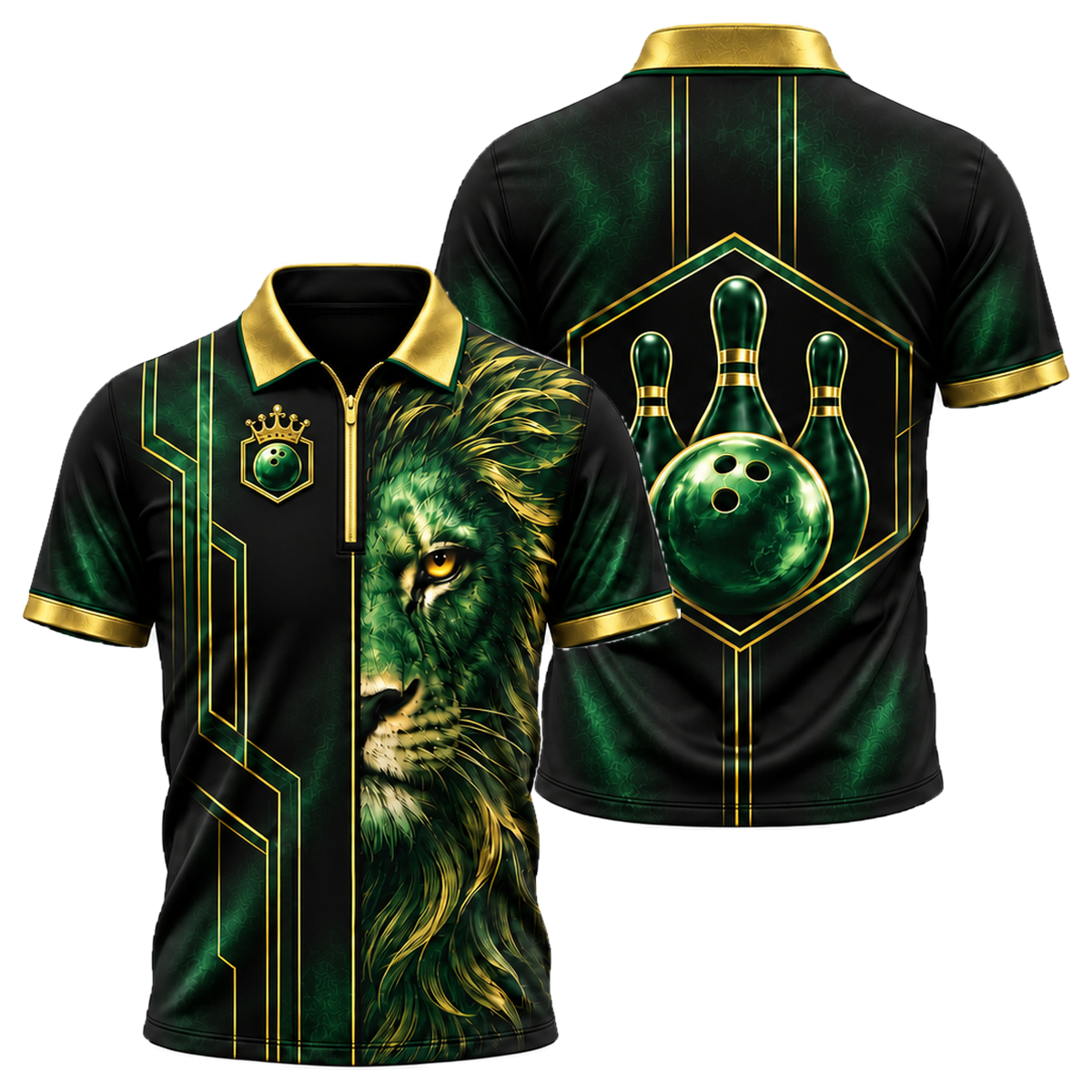 Copper Lion Pro Quarter-Zip Polo in Green & Gold
