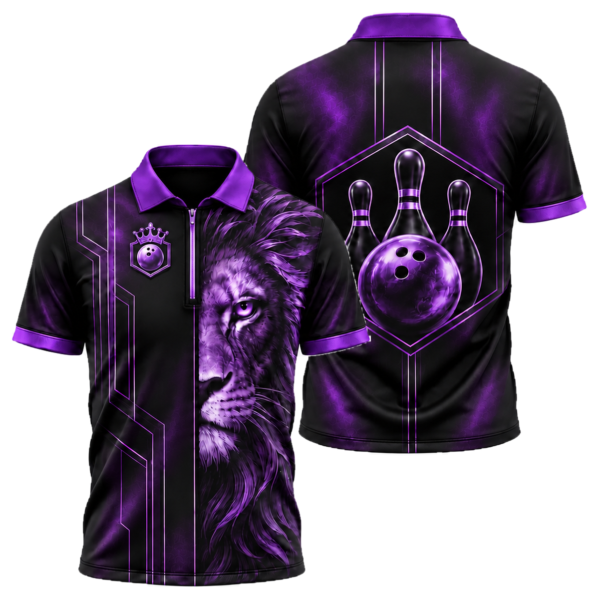 Copper Lion Pro Quarter-Zip Polo in Purple & Black