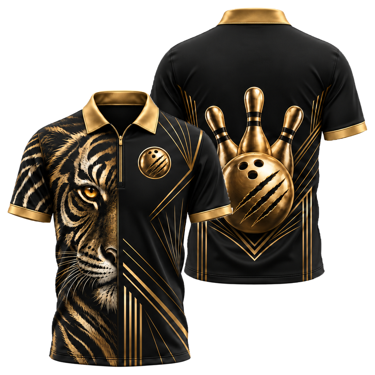 Gold Tiger Pro Quarter-Zip Polo in Black & Gold