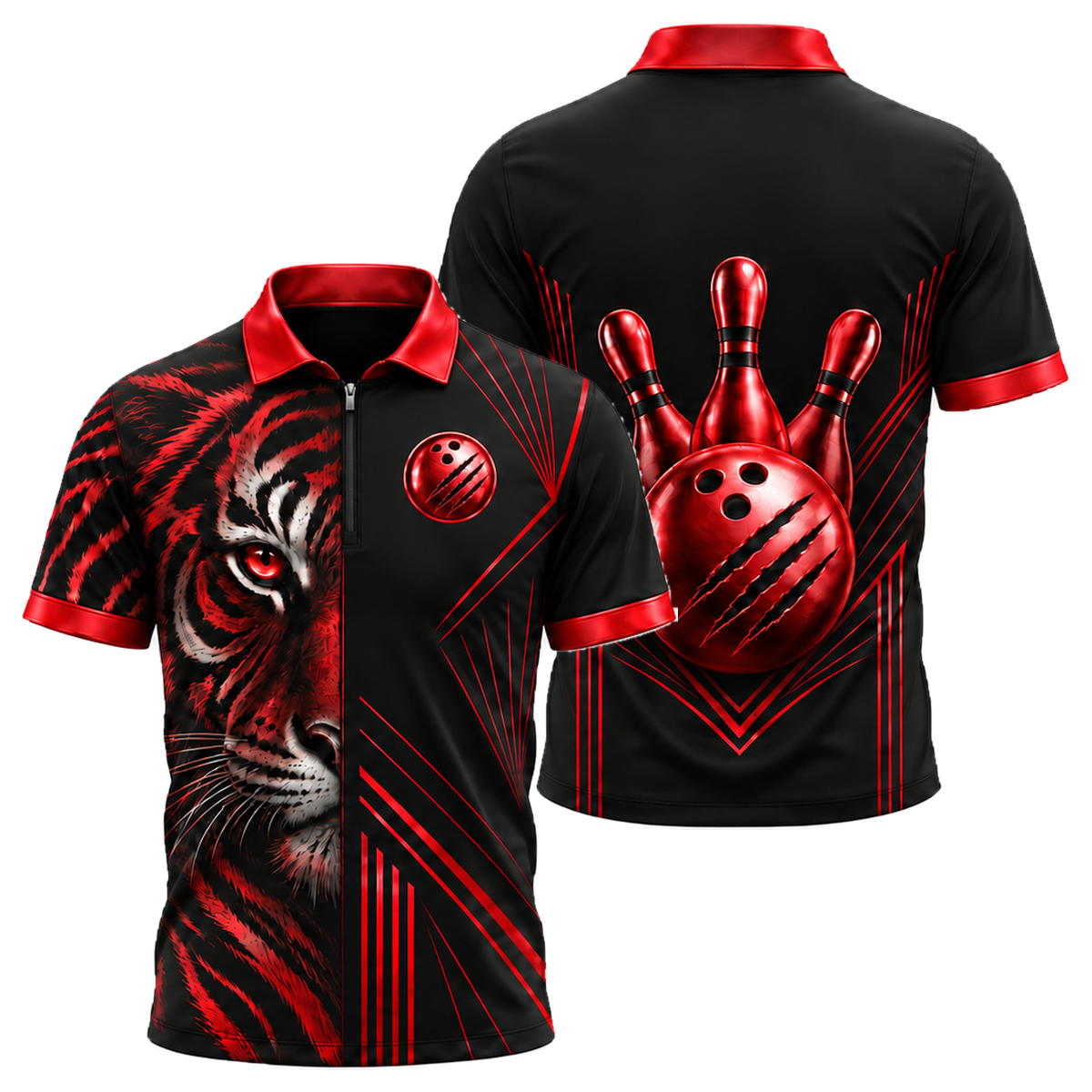 Gold Tiger Pro Quarter-Zip Polo in Black & Red