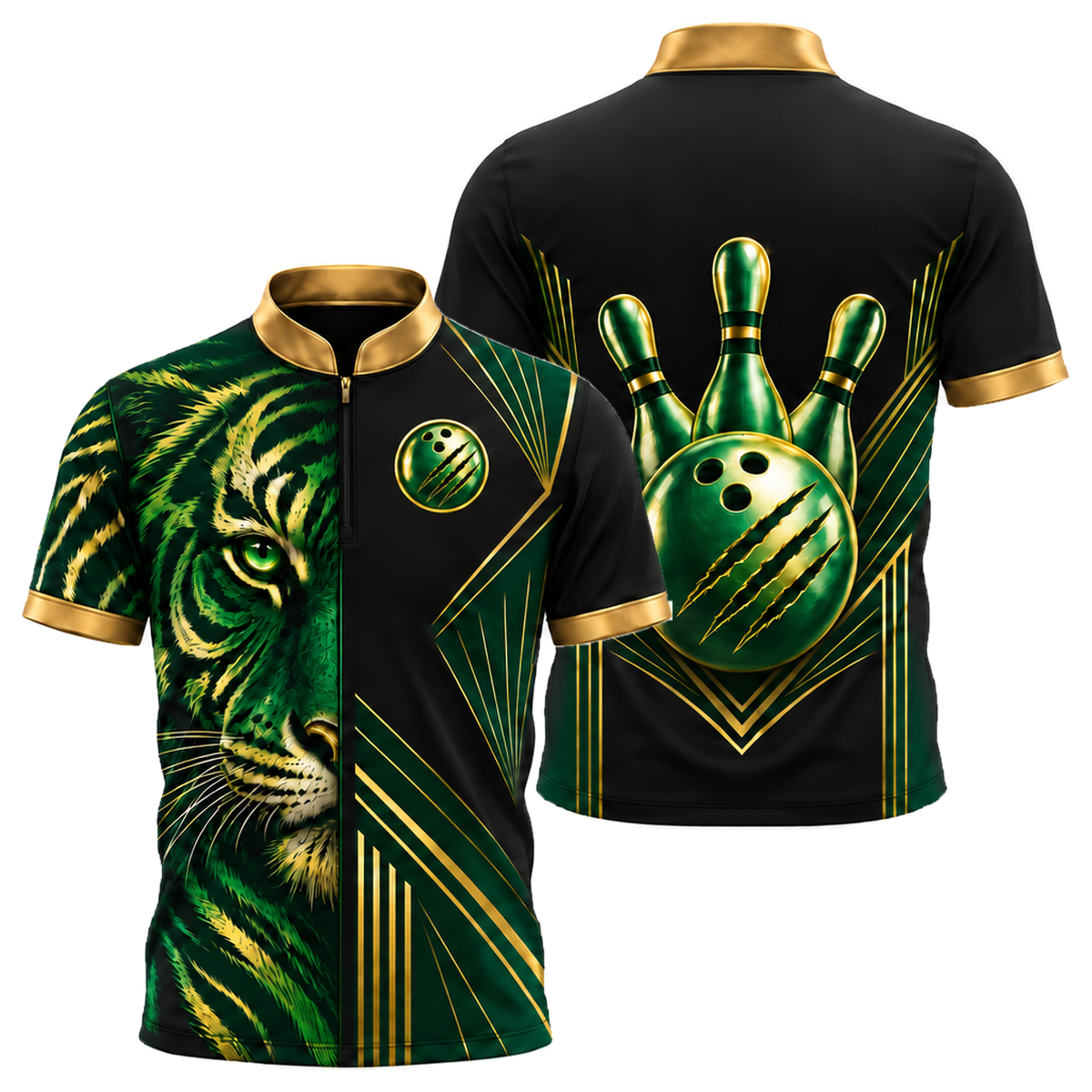 Gold Tiger Pro Bowling Jersey in Green & Gold