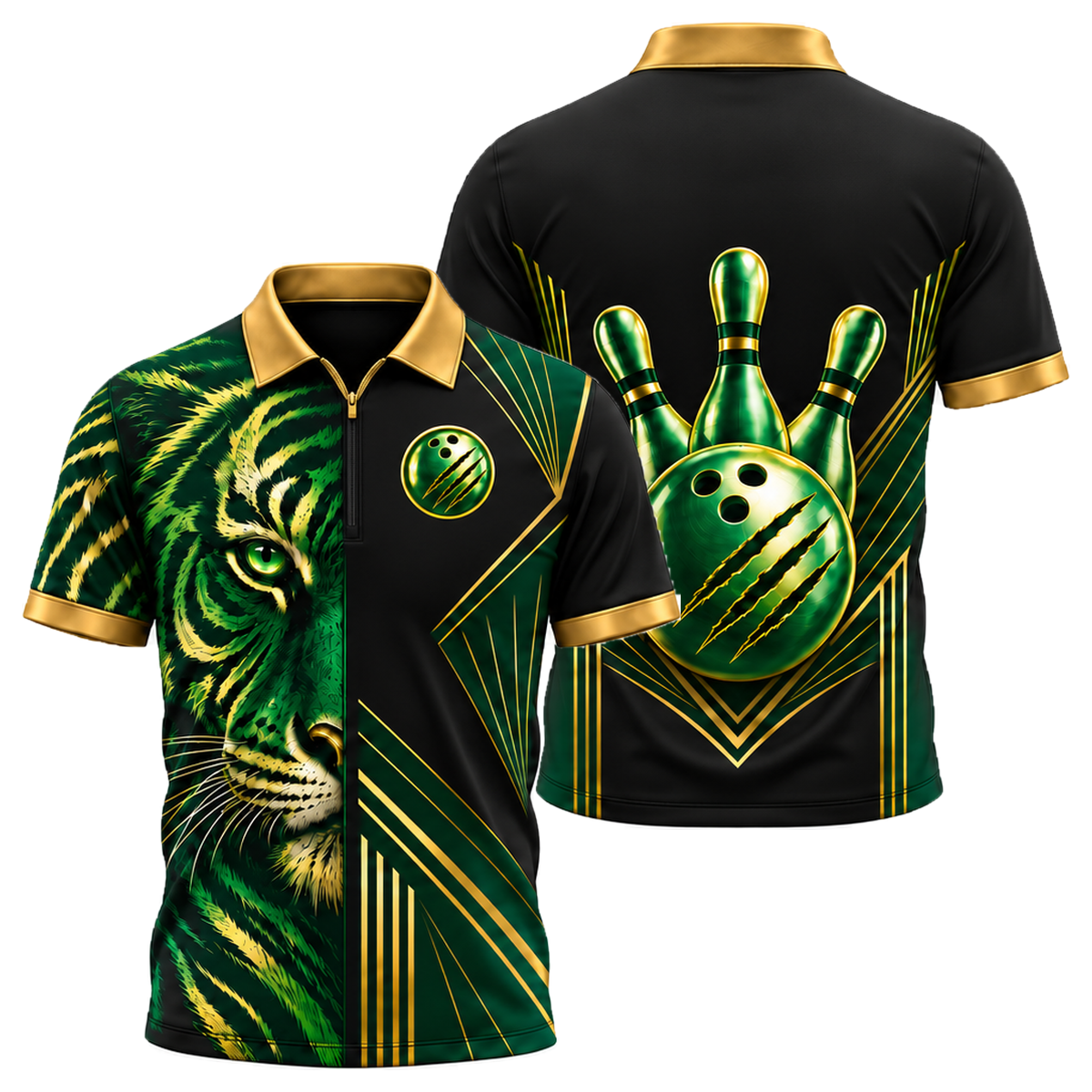 Gold Tiger Pro Quarter-Zip Polo in Green & Gold
