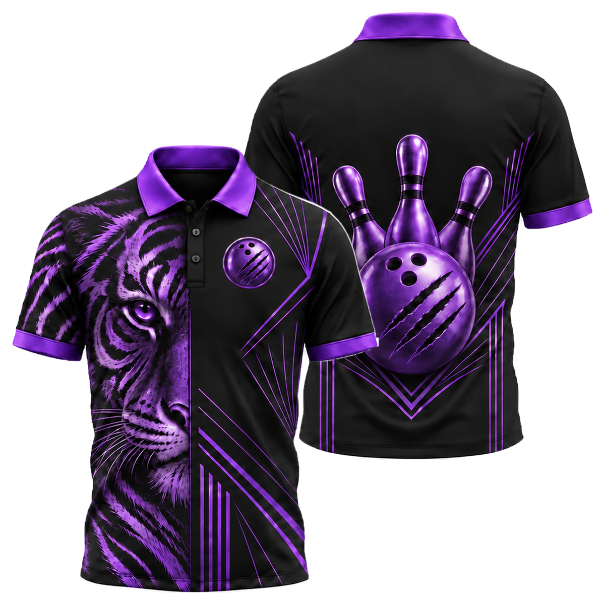Gold Tiger Pro Unisex Polo in Purple & Black