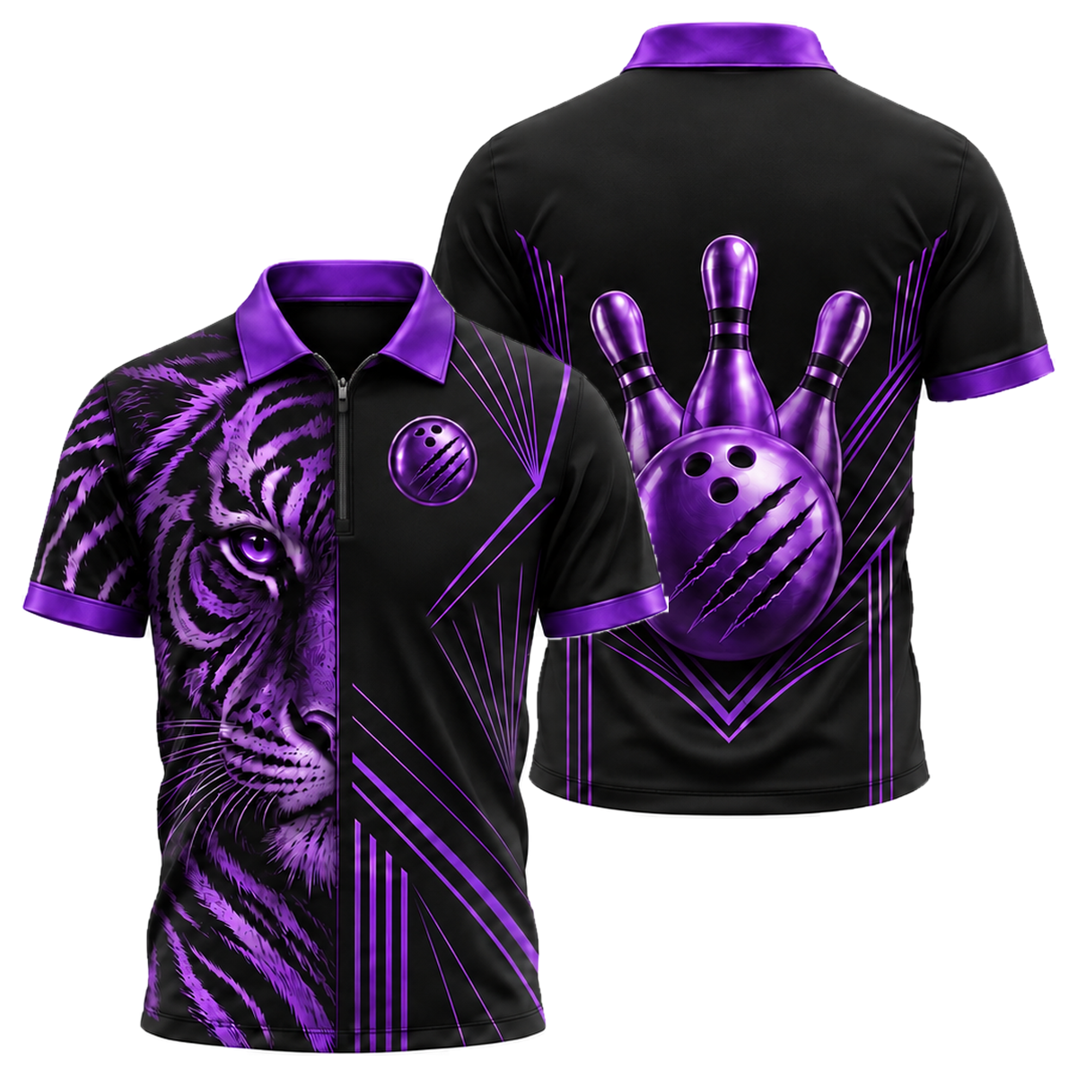 Gold Tiger Pro Quarter-Zip Polo in Purple & Black