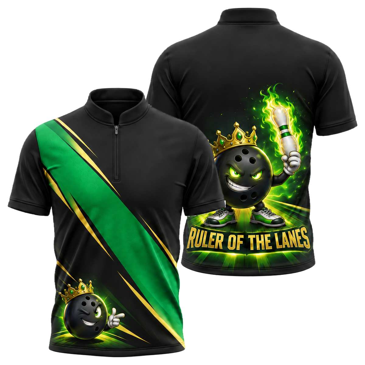 Ruler of the Lanes Bowling Jersey in Green & Gold