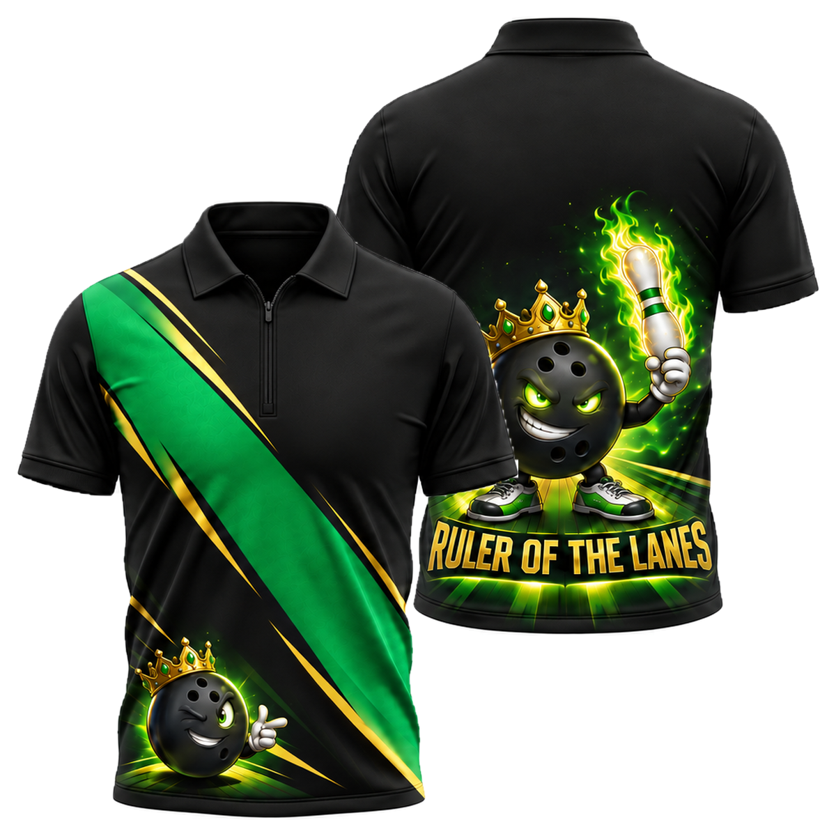 Ruler of the Lanes Quarter-Zip Polo in Green & Gold