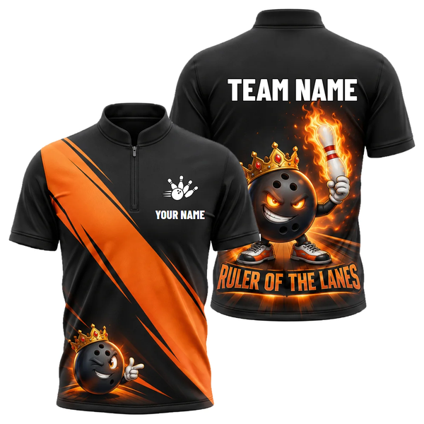 Ruler of the Lanes custom bowling shirt personalized with name and team name