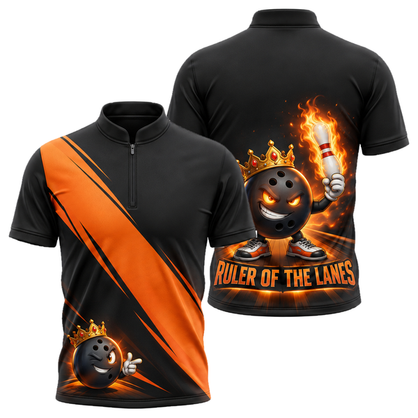 Ruler of the Lanes Bowling Jersey in Orange & Black