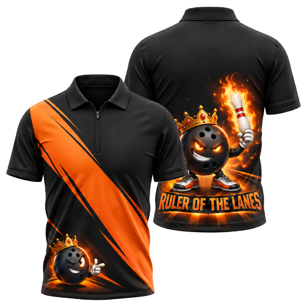 Ruler of the Lanes Quarter-Zip Polo in Orange & Black