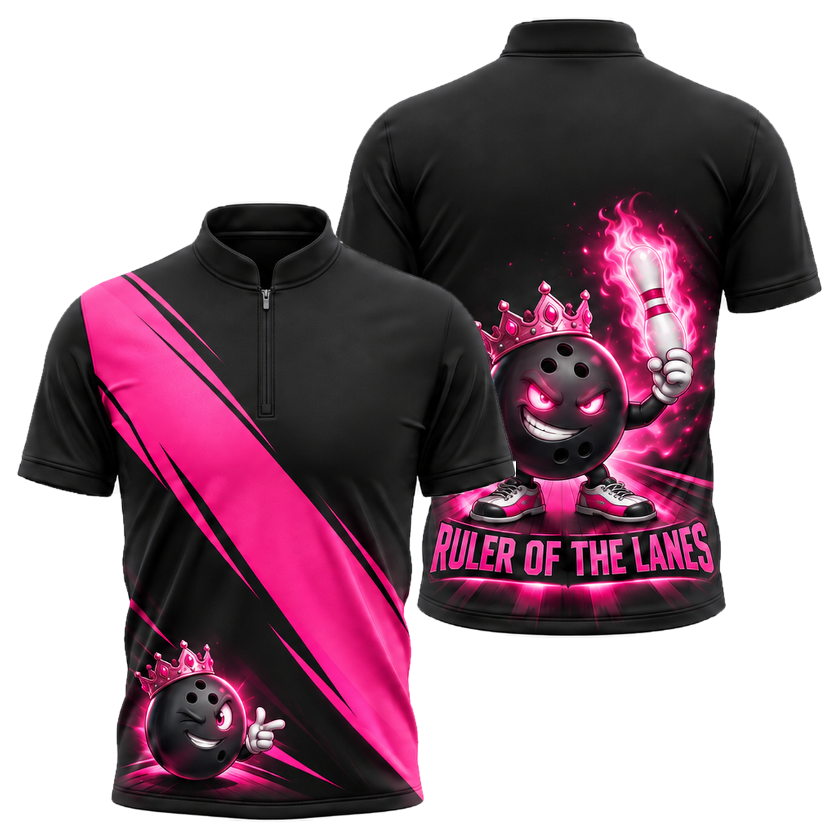 Ruler of the Lanes Bowling Jersey in Pink & Black