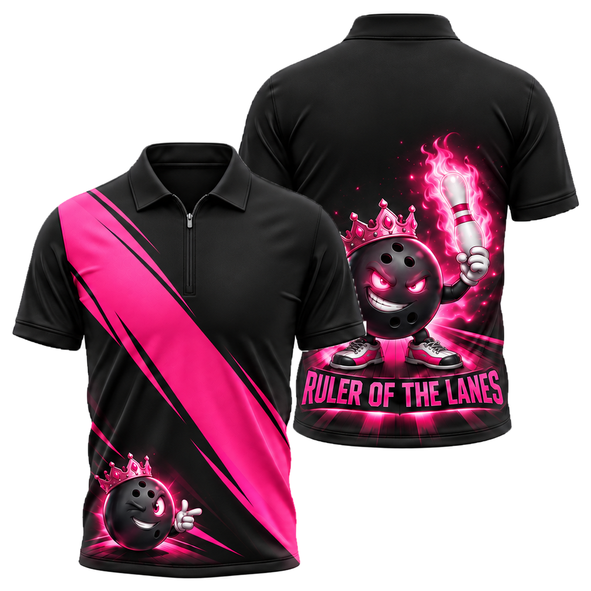 Ruler of the Lanes Quarter-Zip Polo in Pink & Black