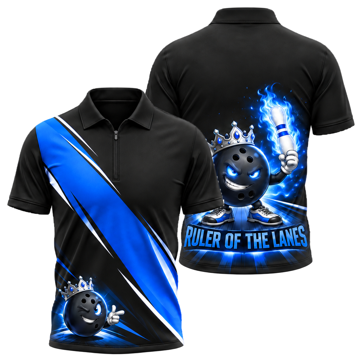Ruler of the Lanes Quarter-Zip Polo in Royal & White