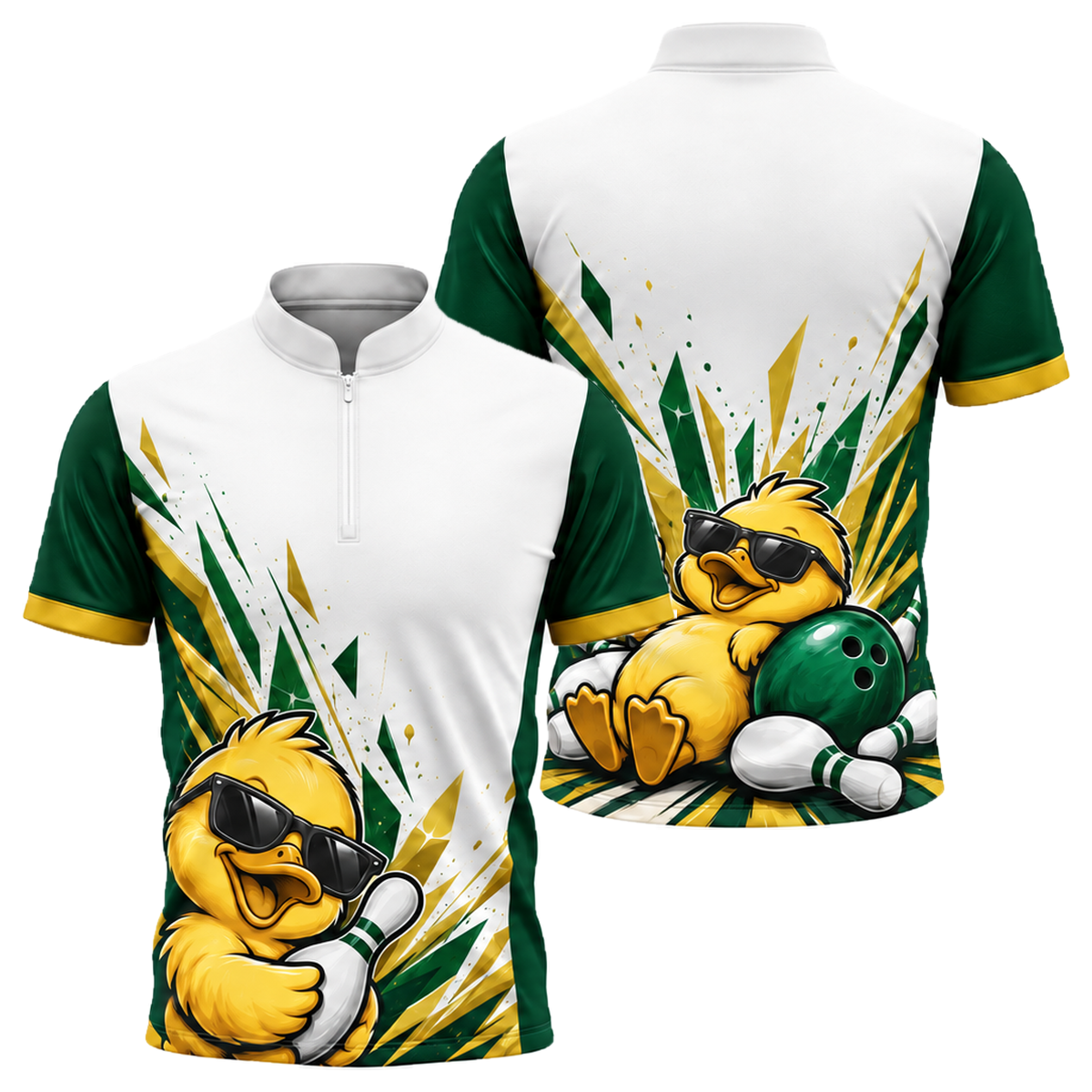 Cool Duck Strike Bowling Jersey in Green & Gold