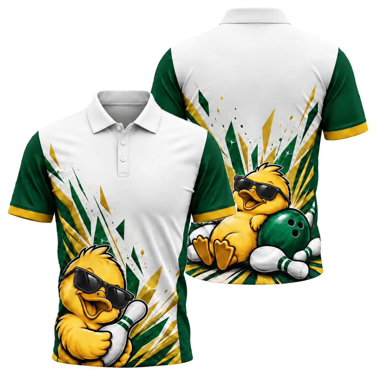 Cool Duck Strike Unisex Polo in Green & Gold