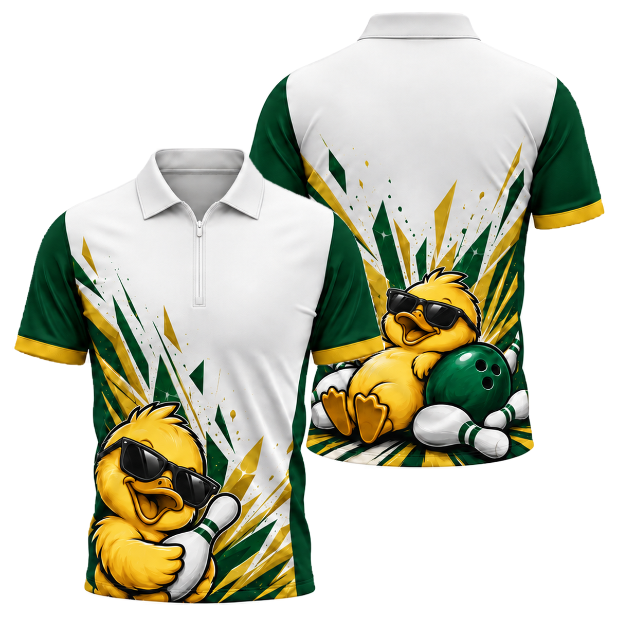 Cool Duck Strike Quarter-Zip Polo in Green & Gold