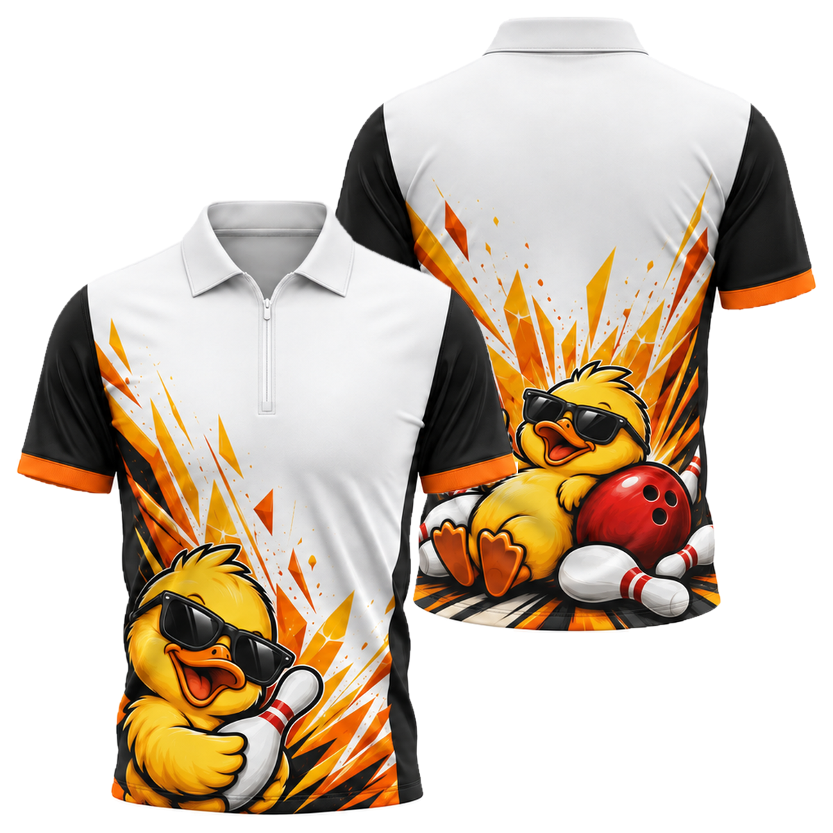 Cool Duck Strike Quarter-Zip Polo in Orange & Black