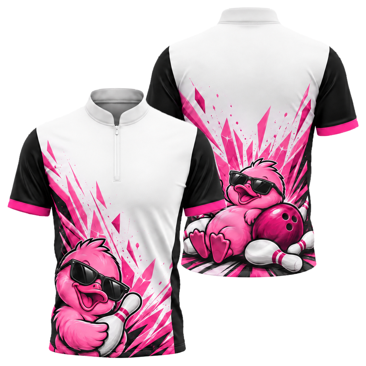 Cool Duck Strike Bowling Jersey in Pink & Black