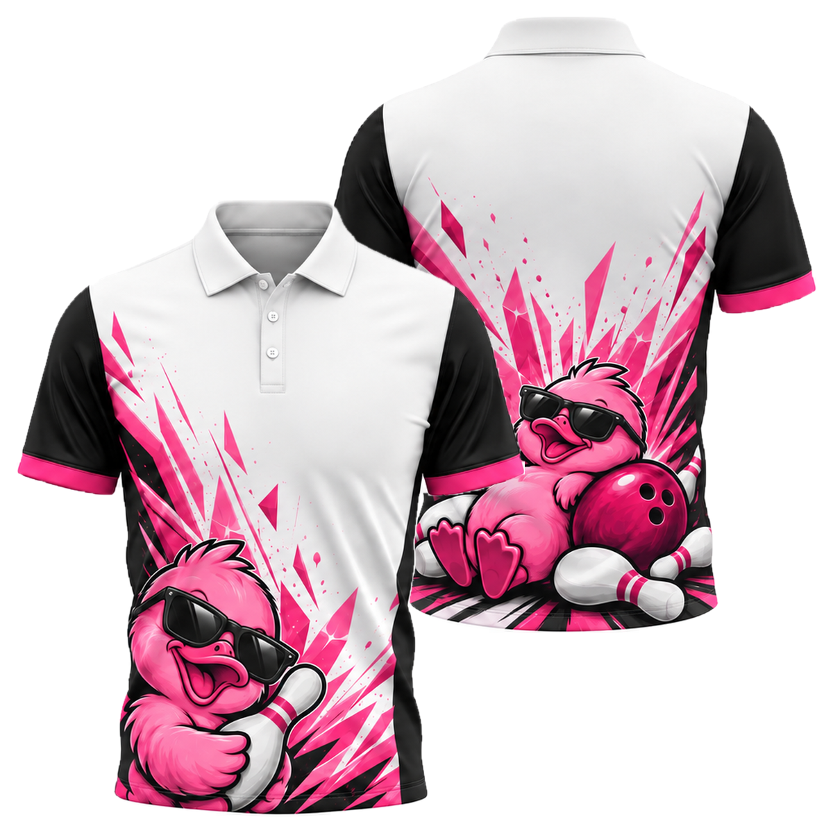 Cool Duck Strike Unisex Polo in Pink & Black