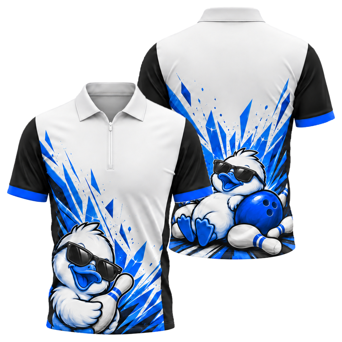 Cool Duck Strike Quarter-Zip Polo in Royal & White