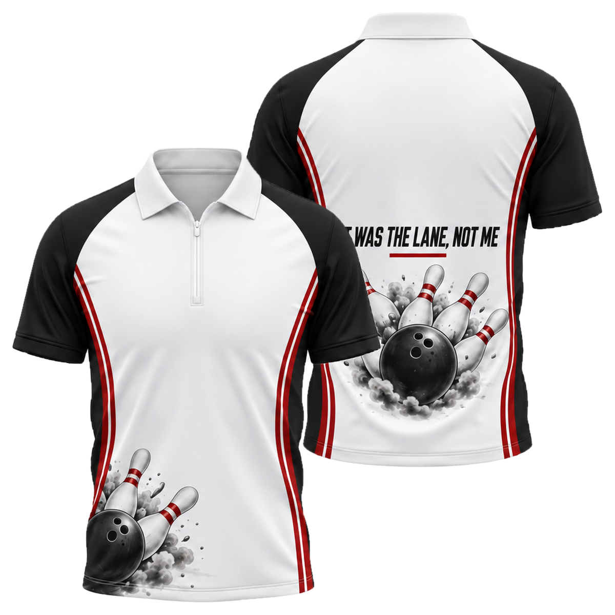 Blame the Lane Quarter-Zip Polo in Black & Red