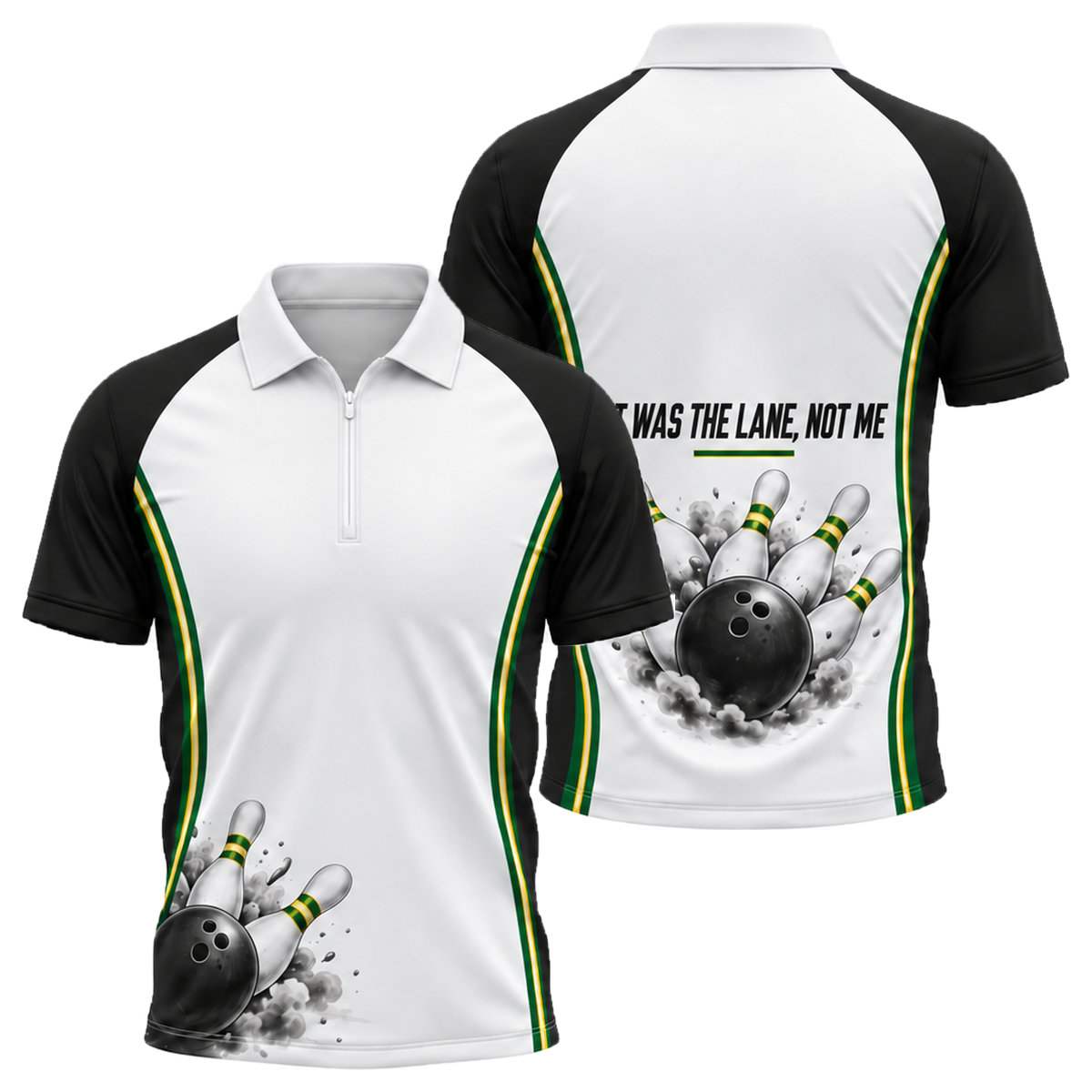 Blame the Lane Quarter-Zip Polo in Green & Gold