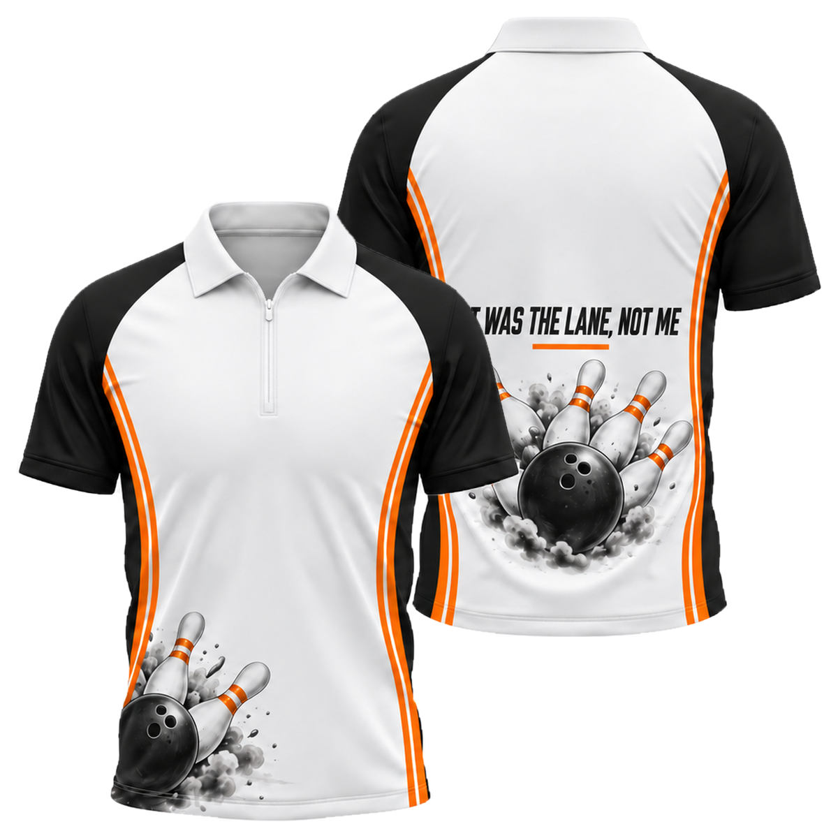 Blame the Lane Quarter-Zip Polo in Orange & Black