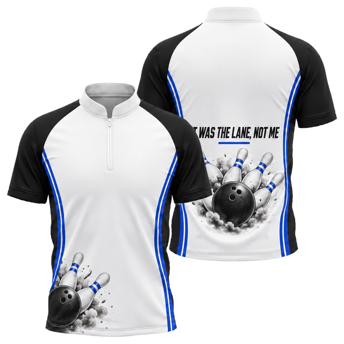 Blame the Lane Bowling Jersey in Royal & White