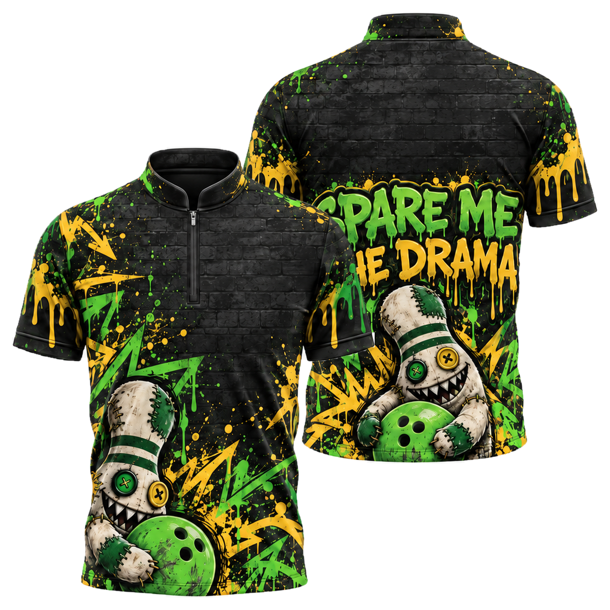 Stitched Pin Menace Bowling Jersey in Green & Gold