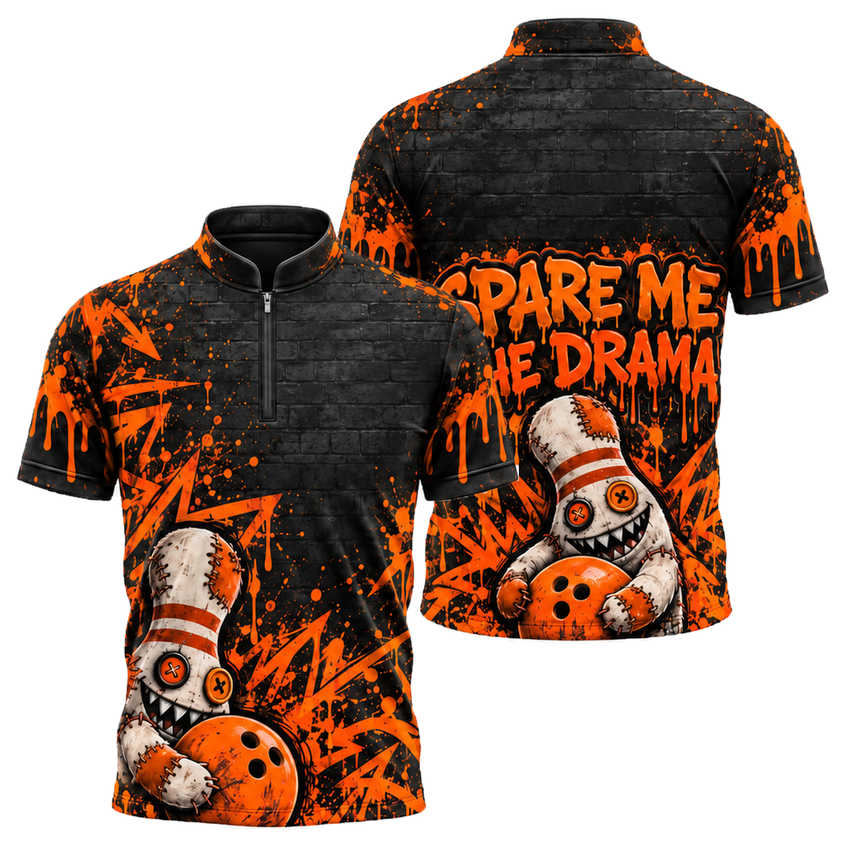 Stitched Pin Menace Bowling Jersey in Orange & Black