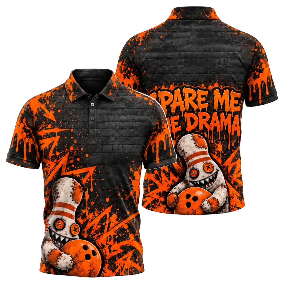 Stitched Pin Menace Unisex Polo in Orange & Black