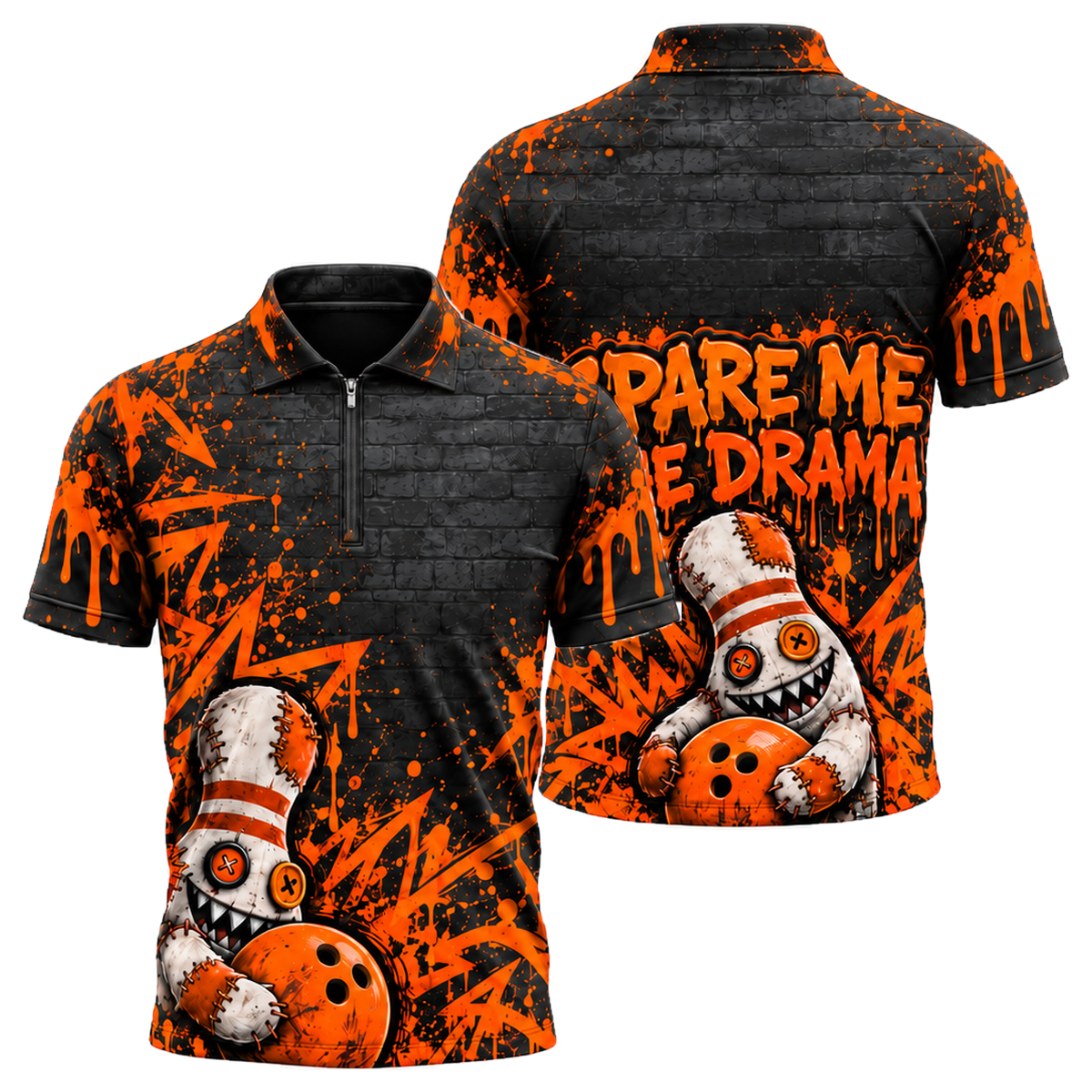 Stitched Pin Menace Quarter-Zip Polo in Orange & Black
