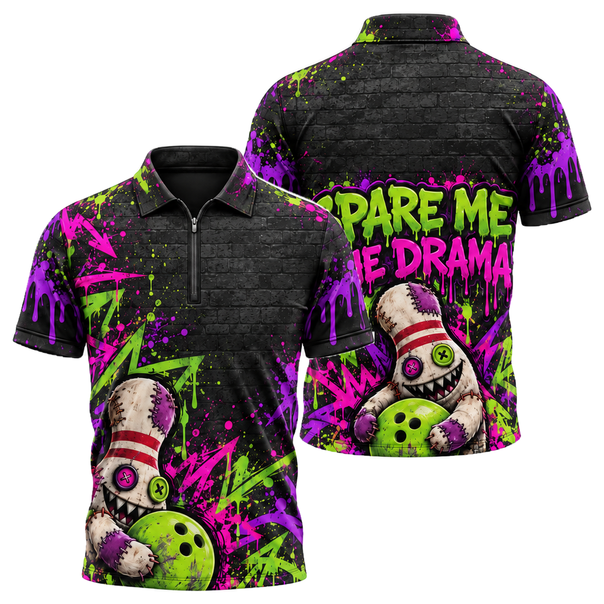 Stitched Pin Menace Quarter-Zip Polo in Pink & Purple