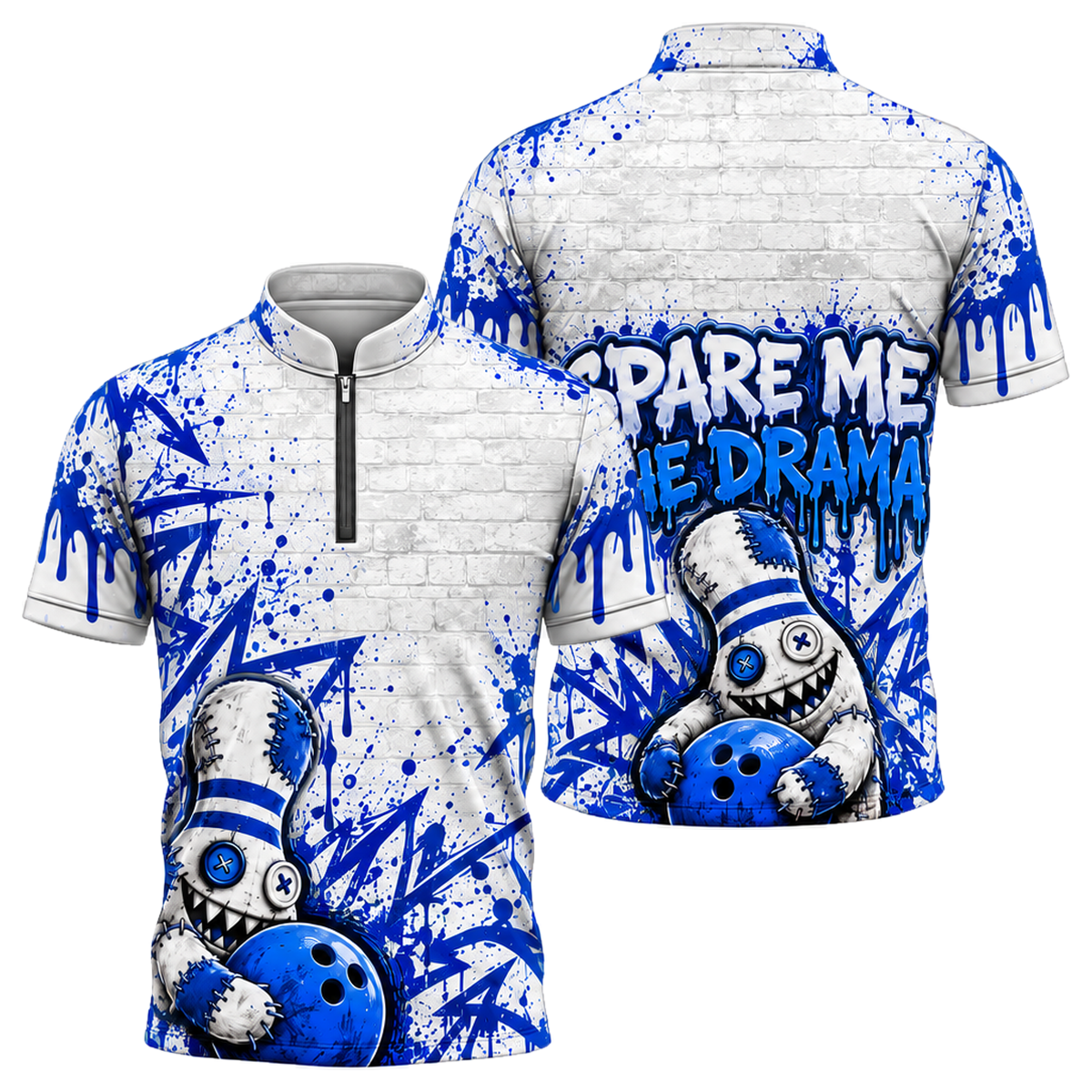 Stitched Pin Menace Bowling Jersey in Royal & White