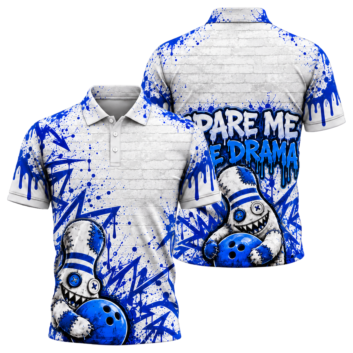 Stitched Pin Menace Unisex Polo in Royal & White