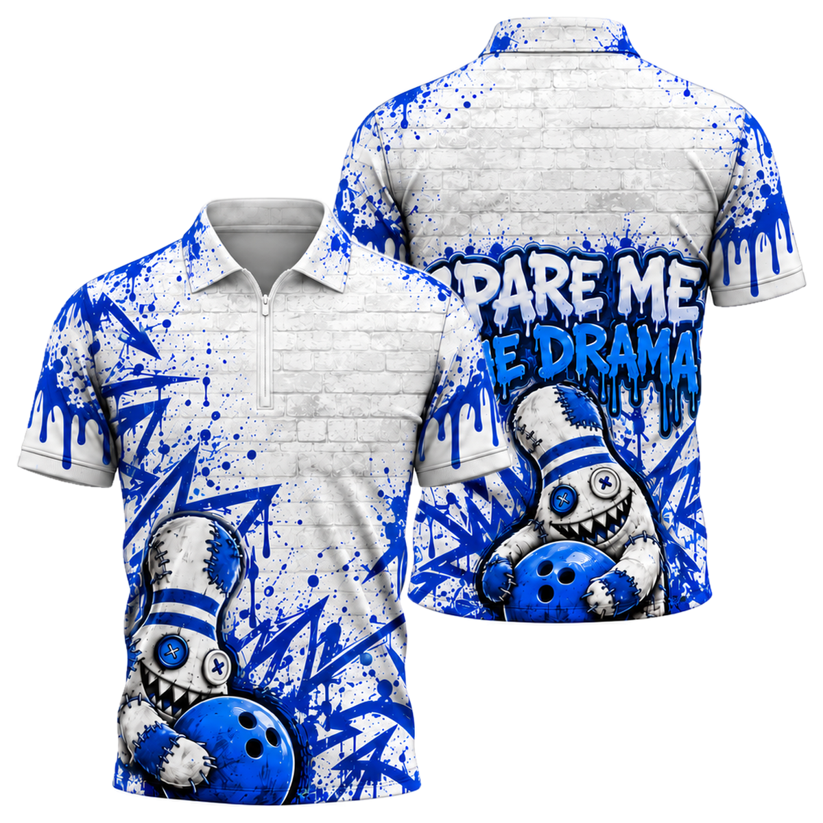 Stitched Pin Menace Quarter-Zip Polo in Royal & White