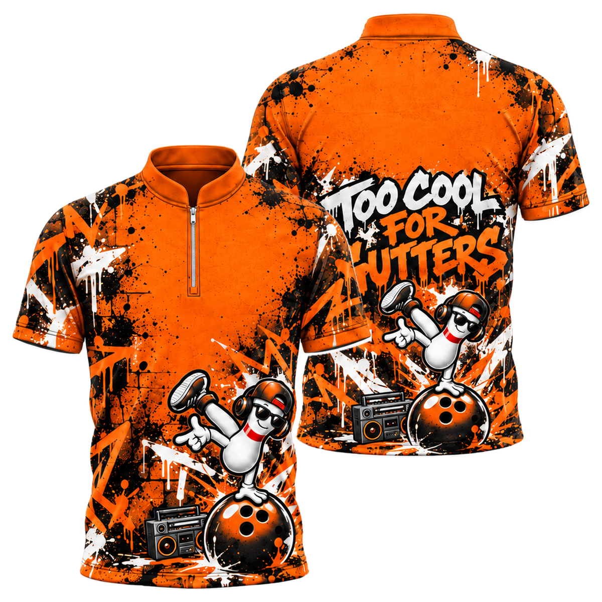 Headphone Pin Groove Bowling Jersey in Orange & Black