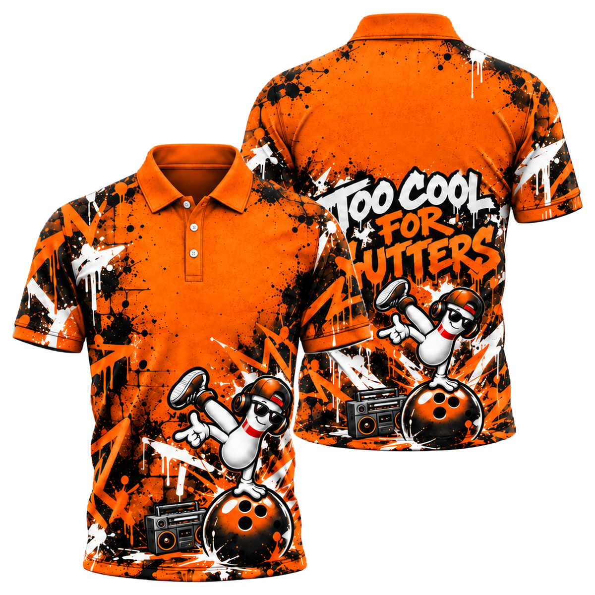 Headphone Pin Groove Unisex Polo in Orange & Black