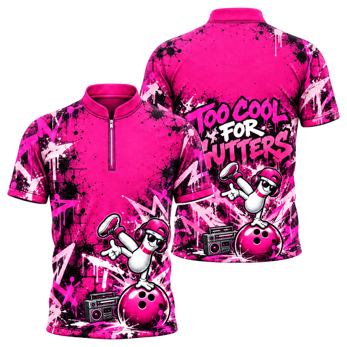 Headphone Pin Groove Bowling Jersey in Pink & Black