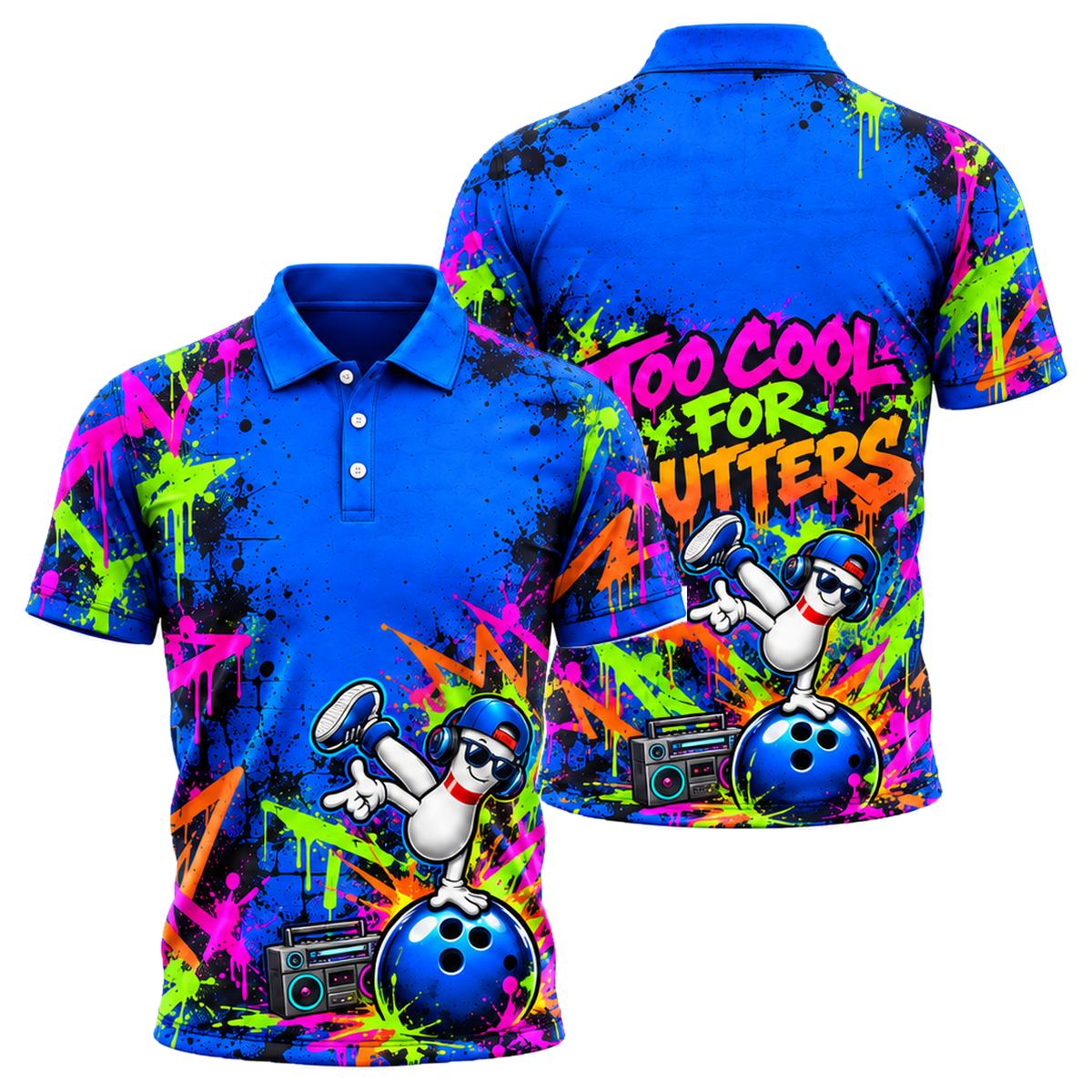 Headphone Pin Groove Unisex Polo in Royal & White