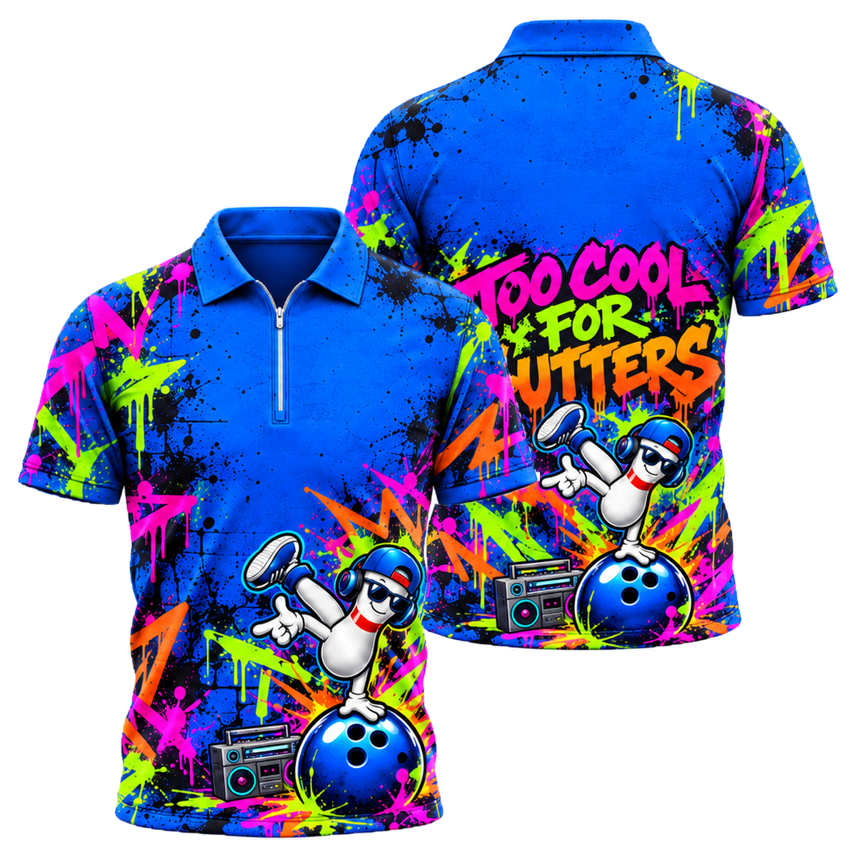 Headphone Pin Groove Quarter-Zip Polo in Royal & White