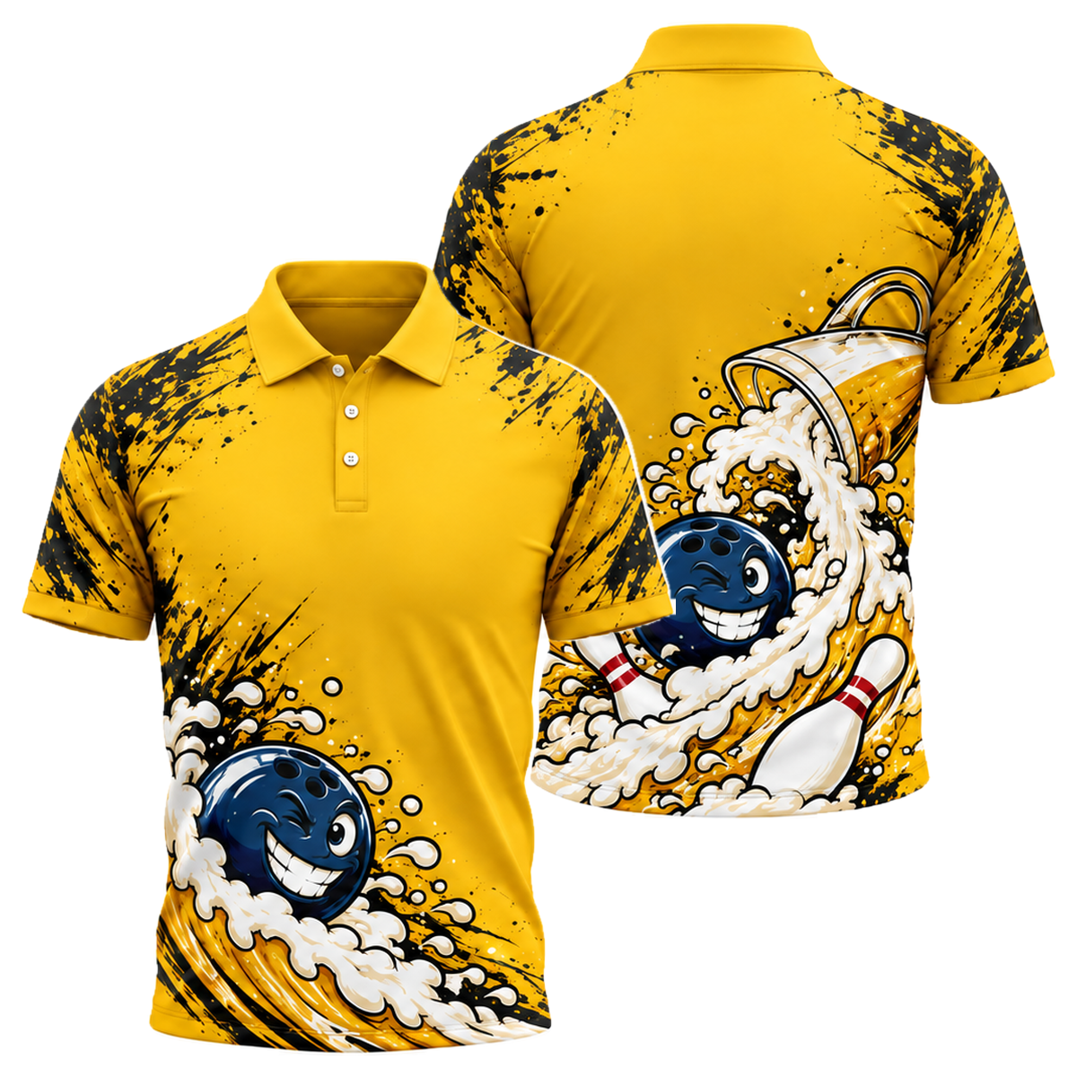 Foam Wave Rider Unisex Polo in Black & Gold